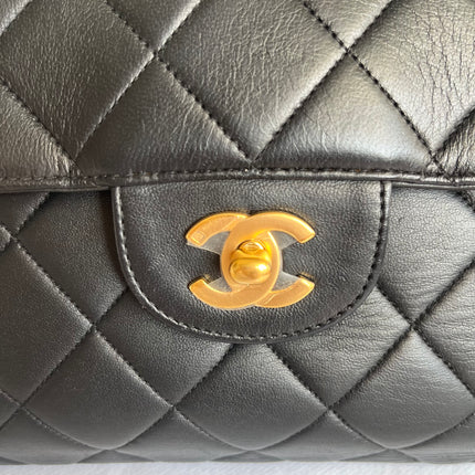 Chanel Jumbo Double Sided Classic Flap Black Lambskin Leather 24k Gold Hardware Handbag