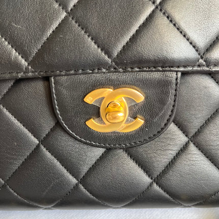 Chanel Jumbo Double Sided Classic Flap Black Lambskin Leather 24k Gold Hardware Handbag