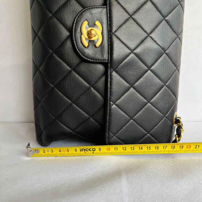 Chanel Jumbo Double Sided Classic Flap Black Lambskin Leather 24k Gold Hardware Handbag