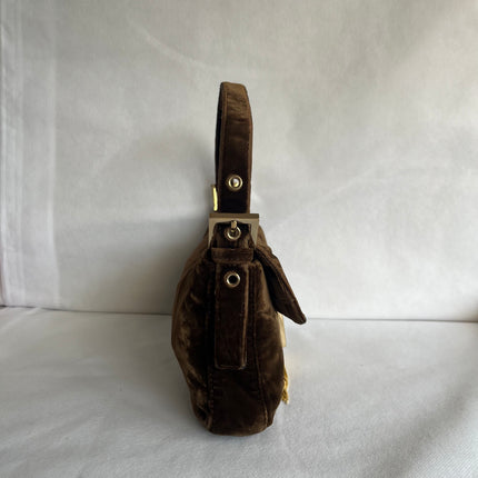 Fendi Baguette Vintage Rare Brown Velvet with Gold Metal Tassles