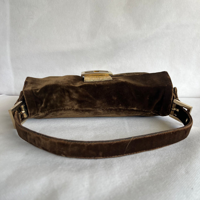 Fendi Baguette Vintage Rare Brown Velvet with Gold Metal Tassles