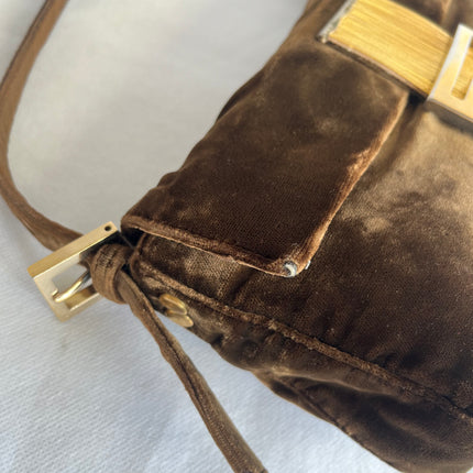 Fendi Baguette Vintage Rare Brown Velvet with Gold Metal Tassles