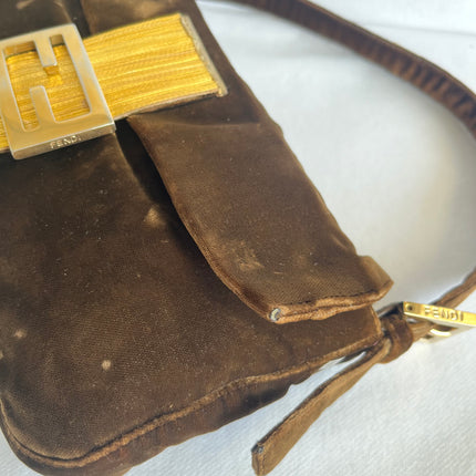 Fendi Baguette Vintage Rare Brown Velvet with Gold Metal Tassles