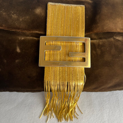 Fendi Baguette Vintage Rare Brown Velvet with Gold Metal Tassles