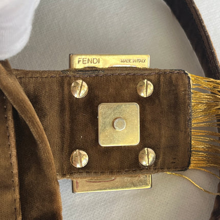 Fendi Baguette Vintage Rare Brown Velvet with Gold Metal Tassles