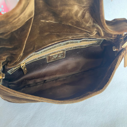 Fendi Baguette Vintage Rare Brown Velvet with Gold Metal Tassles
