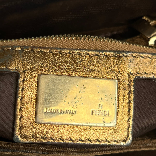 Fendi Baguette Vintage Rare Brown Velvet with Gold Metal Tassles