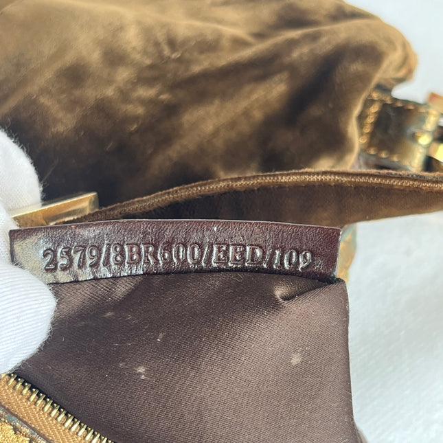 Fendi Baguette Vintage Rare Brown Velvet with Gold Metal Tassles