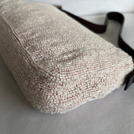 Fendi Baguette Vintage White Glitter Beads Brown Leather