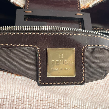 Fendi Baguette Vintage White Glitter Beads Brown Leather