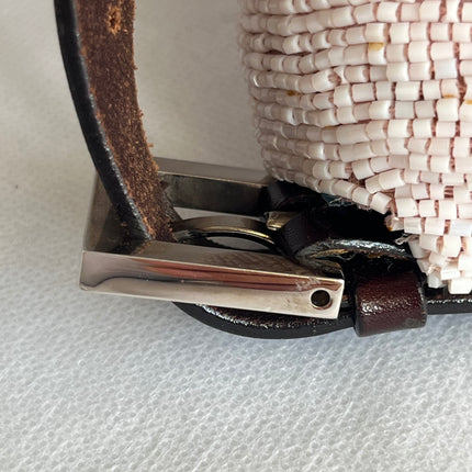 Fendi Baguette Vintage White Glitter Beads Brown Leather