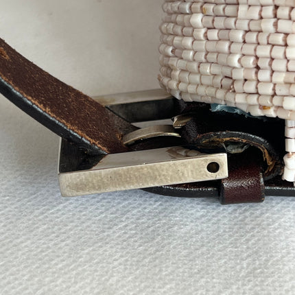 Fendi Baguette Vintage White Glitter Beads Brown Leather