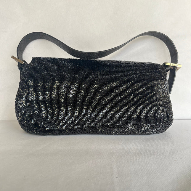 Fendi Baguette Vintage Black Glitter Beads Shoulder Bag