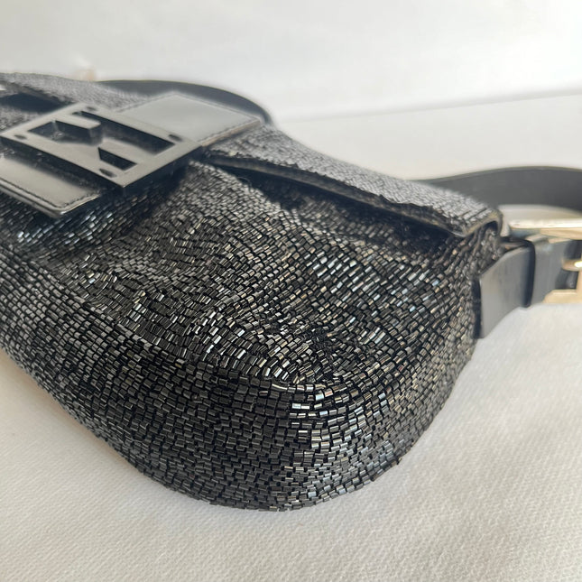Fendi Baguette Vintage Black Glitter Beads Shoulder Bag