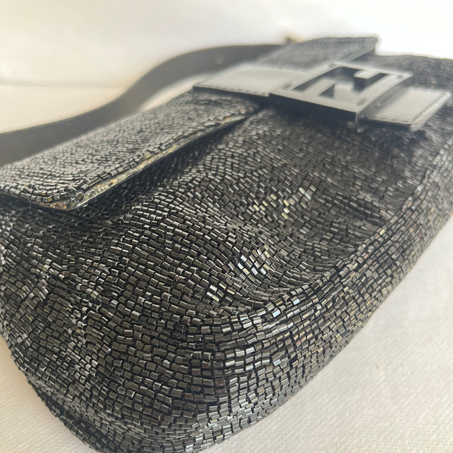 Fendi Baguette Vintage Black Glitter Beads Shoulder Bag