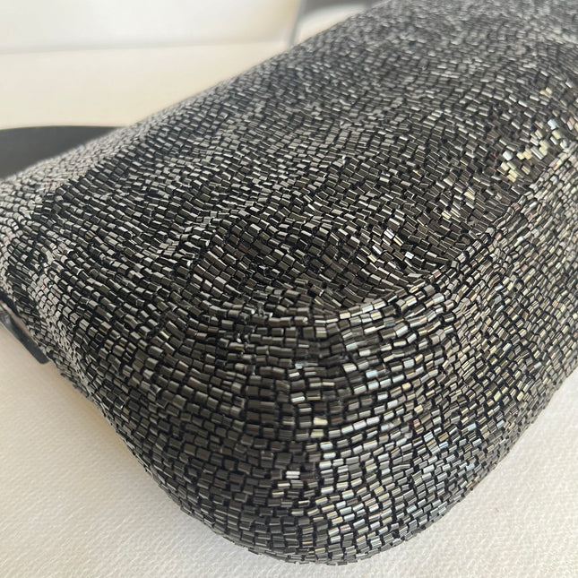 Fendi Baguette Vintage Black Glitter Beads Shoulder Bag