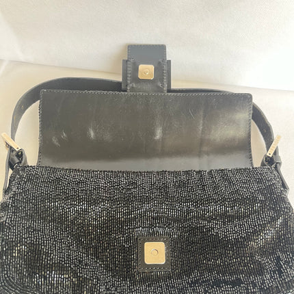Fendi Baguette Vintage Black Glitter Beads Shoulder Bag