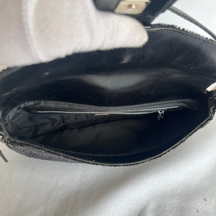 Fendi Baguette Vintage Black Glitter Beads Shoulder Bag