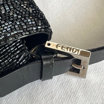 Fendi Baguette Vintage Black Glitter Beads Shoulder Bag