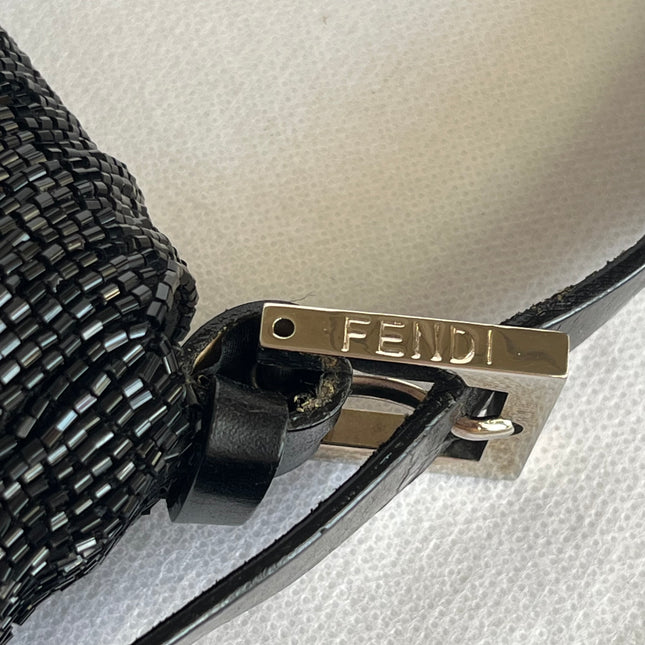 Fendi Baguette Vintage Black Glitter Beads Shoulder Bag