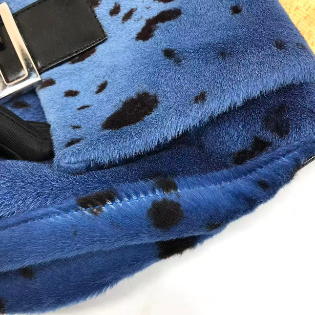 Fendi Mamma Baguette Blue Leopard Print Ponyhair Leather Shoulder Bag