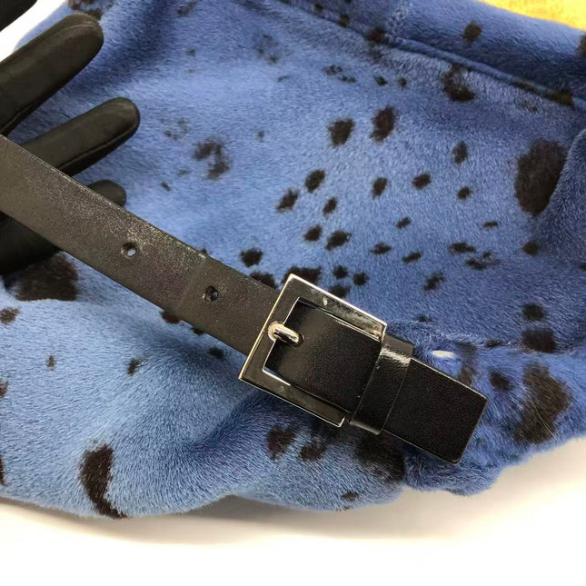 Fendi Mamma Baguette Blue Leopard Print Ponyhair Leather Shoulder Bag