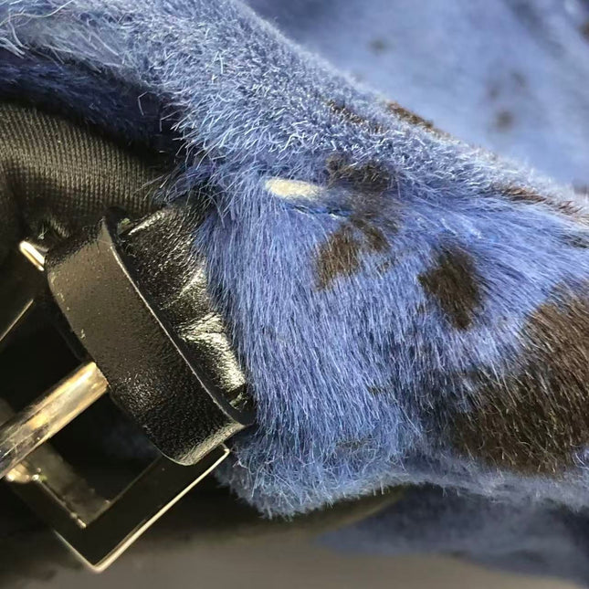 Fendi Mamma Baguette Blue Leopard Print Ponyhair Leather Shoulder Bag