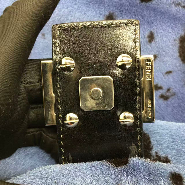 Fendi Mamma Baguette Blue Leopard Print Ponyhair Leather Shoulder Bag