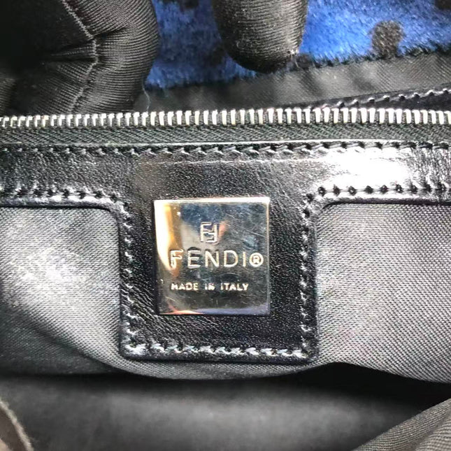 Fendi Mamma Baguette Blue Leopard Print Ponyhair Leather Shoulder Bag