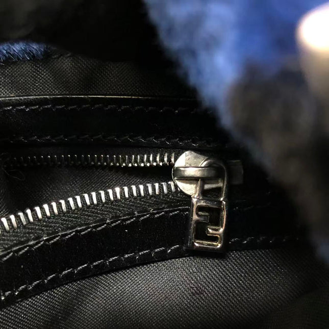 Fendi Mamma Baguette Blue Leopard Print Ponyhair Leather Shoulder Bag