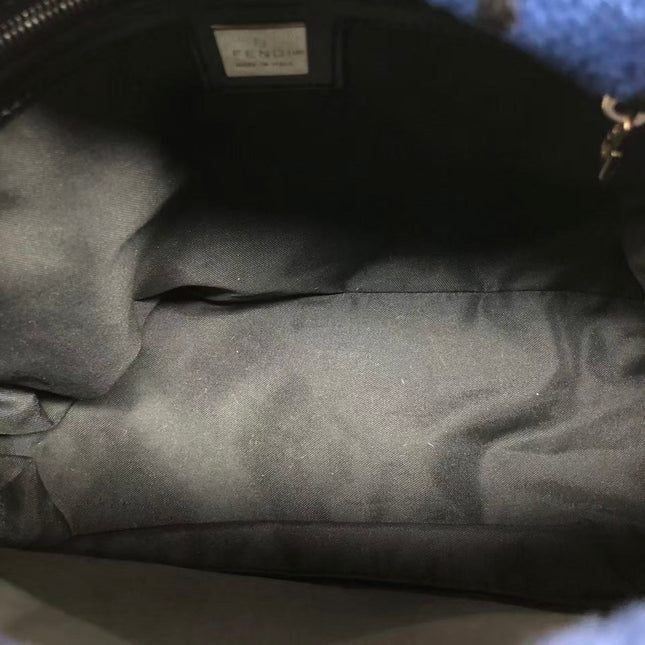 Fendi Mamma Baguette Blue Leopard Print Ponyhair Leather Shoulder Bag