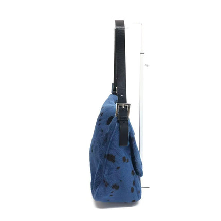 Fendi Mamma Baguette Blue Leopard Print Ponyhair Leather Shoulder Bag