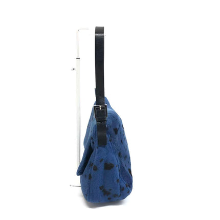 Fendi Mamma Baguette Blue Leopard Print Ponyhair Leather Shoulder Bag
