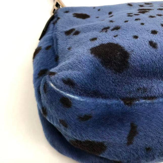 Fendi Mamma Baguette Blue Leopard Print Ponyhair Leather Shoulder Bag