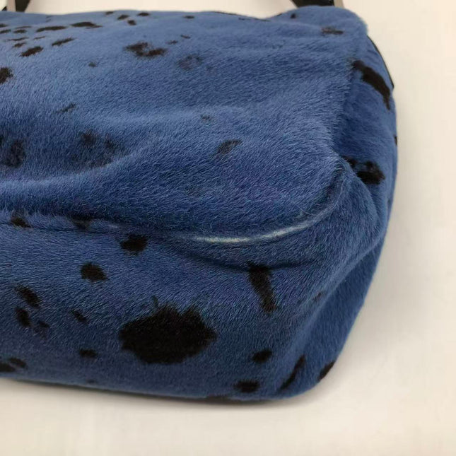 Fendi Mamma Baguette Blue Leopard Print Ponyhair Leather Shoulder Bag