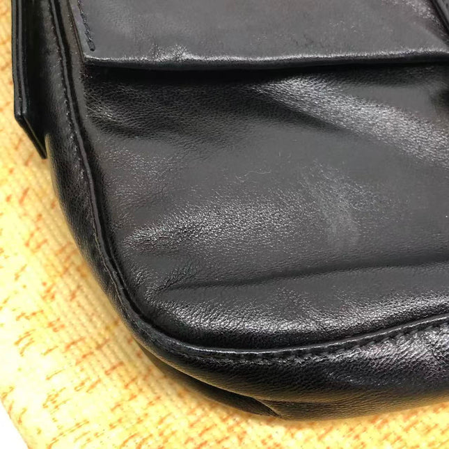 Fendi Baguette Black Lambskin Leather Red Enamel Buckle Shoulder Bag