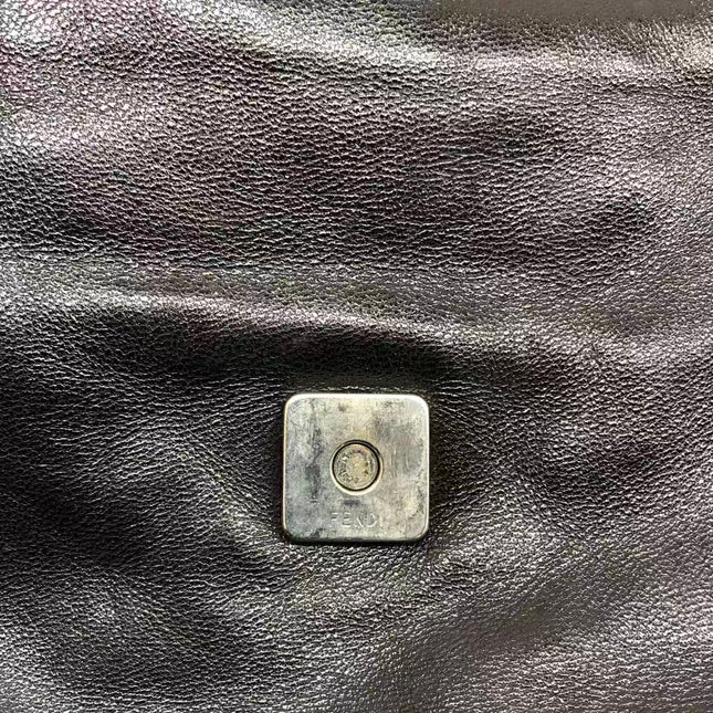 Fendi Baguette Black Lambskin Leather Red Enamel Buckle Shoulder Bag