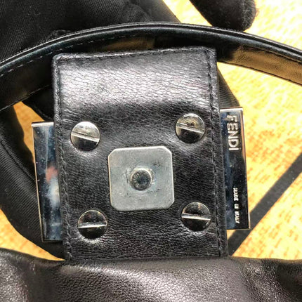Fendi Baguette Black Lambskin Leather Red Enamel Buckle Shoulder Bag