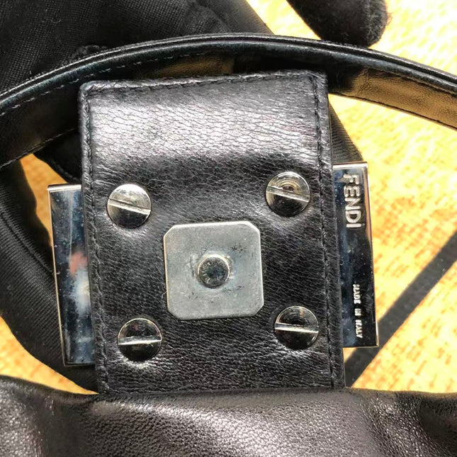 Fendi Baguette Black Lambskin Leather Red Enamel Buckle Shoulder Bag