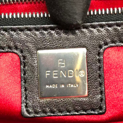 Fendi Baguette Black Lambskin Leather Red Enamel Buckle Shoulder Bag