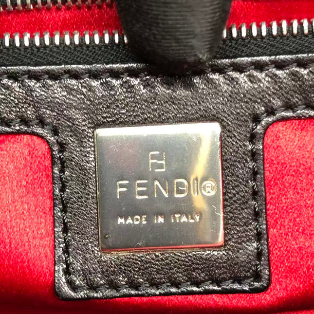 Fendi Baguette Black Lambskin Leather Red Enamel Buckle Shoulder Bag