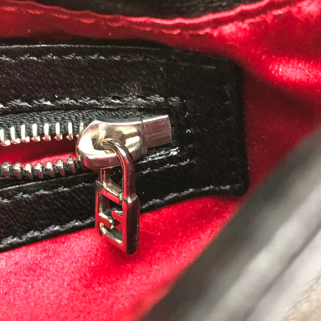 Fendi Baguette Black Lambskin Leather Red Enamel Buckle Shoulder Bag