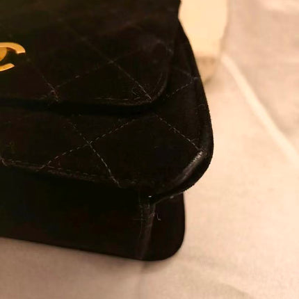 Chanel Mini Vintage Black Suede Leather Gold Chain Crossbody Bag