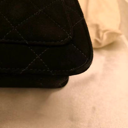 Chanel Mini Vintage Black Suede Leather Gold Chain Crossbody Bag