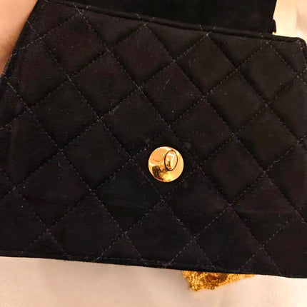 Chanel Mini Vintage Black Suede Leather Gold Chain Crossbody Bag