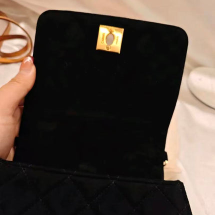 Chanel Mini Vintage Black Suede Leather Gold Chain Crossbody Bag