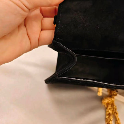 Chanel Mini Vintage Black Suede Leather Gold Chain Crossbody Bag