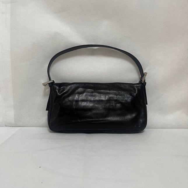 Fendi Baguette Black Lambskin Leather Red Enamel Buckle Shoulder Bag