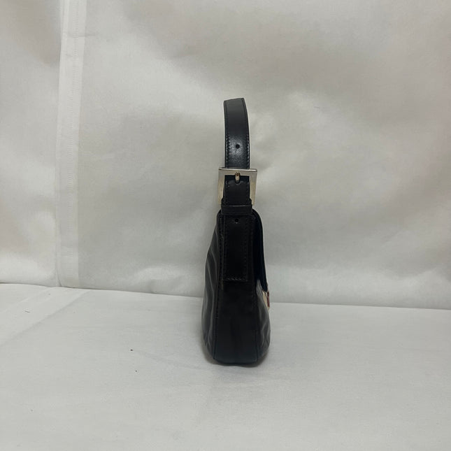 Fendi Baguette Black Lambskin Leather Red Enamel Buckle Shoulder Bag