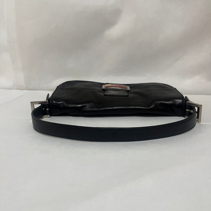 Fendi Baguette Black Lambskin Leather Red Enamel Buckle Shoulder Bag